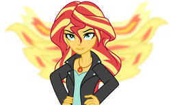 Size: 1024x626 | Tagged: safe, artist:emeraldblast63, artist:imdrunkontea, character:sunset shimmer, species:eqg human, species:phoenix, g4, my little pony:equestria girls, fiery shimmer, fiery wings, geode of empathy, magical geodes, redraw, simple background, smiling, smirk, solo, sunset phoenix, transparent background, wings