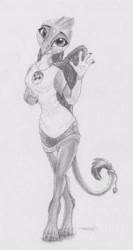 Size: 1929x3639 | Tagged: safe, artist:joestick, character:gabby, species:anthro, species:digitigrade anthro, species:griffon, g4, bracelet, clothing, female, jewelry, looking at you, ring, shirt, shorts, solo, tail, tail ring, the owl house, traditional art, waving