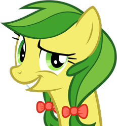 Size: 545x591 | Tagged: safe, artist:nano23823, character:apple fritter, species:earth pony, species:pony, g4, .svg available, apple family member, bow, bust, dreamworks face, female, grin, hair bow, mare, simple background, smiling, smirk, solo, svg, transparent background, vector