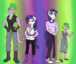 Size: 1247x1049 | Tagged: safe, artist:urhangrzerg, character:barb, character:rarity, character:spike, species:anthro, species:dragon, species:pony, species:unicorn, comic:rogue diamond, g4, elusive, explicit series, male, rule 63