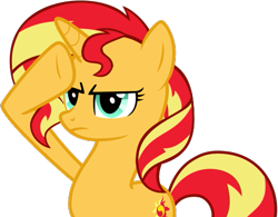 Size: 507x396 | Tagged: safe, artist:millennialdan, artist:nano23823, base used, character:sunset shimmer, species:pony, species:unicorn, g4, female, mare, rainbow dash salutes, salute, simple background, solo, transparent background