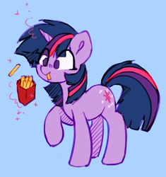 Size: 1234x1310 | Tagged: safe, artist:orchidpony, character:twilight sparkle, character:twilight sparkle (unicorn), species:pony, species:unicorn, g4, blue background, cute, eating, female, food, french fries, mare, no pupils, simple background, solo, twiabetes