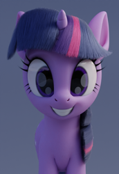 Size: 538x782 | Tagged: safe, artist:therealdjthed, character:twilight sparkle, character:twilight sparkle (unicorn), species:pony, species:unicorn, g4, 3d, blender, cute, grin, looking at you, simple background, smiling, solo, twiabetes