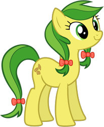 Size: 1364x1659 | Tagged: safe, artist:nano23823, character:apple fritter, species:earth pony, species:pony, g4, .svg available, apple family member, bow, eyelashes, female, hair bow, mare, simple background, smiling, solo, svg, tail bow, transparent background, vector