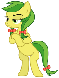 Size: 259x341 | Tagged: safe, artist:nano23823, character:apple fritter, species:earth pony, species:pony, g4, .svg available, apple family member, bow, crossed arms, eyelashes, female, frown, hair bow, mare, simple background, smiling, solo, svg, tail bow, transparent background, unamused, vector