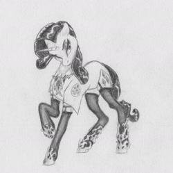 Size: 1992x1981 | Tagged: safe, artist:joestick, character:rarity, species:pony, species:unicorn, g4, clothing, female, jewerly, mare, monochrome, robe, shoes, stockings, thigh highs, traditional art