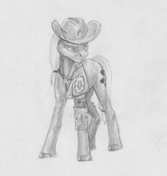 Size: 1722x1813 | Tagged: safe, artist:joestick, character:applejack, species:earth pony, species:pony, g4, clothing, female, hat, mare, monochrome, traditional art