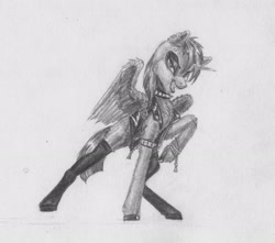 Size: 2267x2007 | Tagged: safe, artist:joestick, character:twilight sparkle, character:twilight sparkle (alicorn), species:alicorn, species:pony, g4, clothing, jewelry, looking at you, monochrome, necklace, piercing, punk, smiling, smirk, socks, solo, traditional art