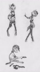 Size: 2385x4321 | Tagged: safe, artist:joestick, oc, species:anthro, species:unguligrade anthro, g4, accessories, clothing, middle finger, monochrome, skirt, stockings, thigh highs, traditional art, vulgar