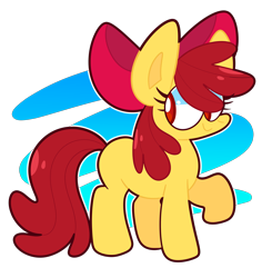 Size: 1788x1898 | Tagged: safe, artist:saveraedae, character:apple bloom, species:earth pony, species:pony, g4, blank flank, bow, cute, female, looking to the left, raised hoof, simple background, smiling, solo, transparent background