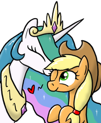 Size: 540x660 | Tagged: safe, artist:paper-pony, character:applejack, character:princess celestia, ship:applelestia, eyes closed, female, heart, lesbian, nuzzling, shipping, simple background, smiling, transparent background, wink