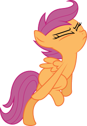 Size: 499x724 | Tagged: safe, artist:deadparrot22, character:scootaloo, species:pegasus, species:pony, episode:sleepless in ponyville, g4, my little pony: friendship is magic, bipedal, eyes closed, female, simple background, solo, spread wings, svg, transparent background, vector, wings