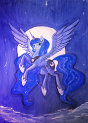 Size: 2089x2937 | Tagged: safe, artist:dalagar, character:princess luna, species:alicorn, species:pony, female, mare, moon, solo, traditional art