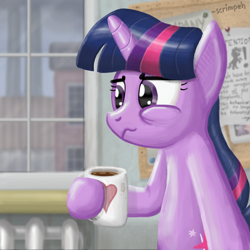 Size: 2500x2500 | Tagged: safe, artist:scrimpeh, character:twilight sparkle, coffee, mug