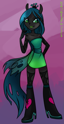 Size: 519x1000 | Tagged: safe, artist:vertizontal, character:queen chrysalis, species:anthro, my little pony:equestria girls, female, human facial structure, solo