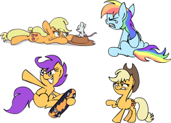 Size: 1000x720 | Tagged: safe, artist:scrimpeh, character:applejack, character:rainbow dash, character:scootaloo, species:pegasus, species:pony