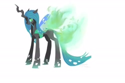 Size: 2700x1800 | Tagged: safe, artist:stupidyou3, character:queen chrysalis, species:changeling, changeling queen, female, looking at you, signature, simple background, solo, standing, white background