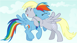 Size: 1920x1080 | Tagged: safe, artist:adcoon, character:derpy hooves, character:rainbow dash, species:pegasus, species:pony, ship:derpydash, female, friendshipping, hug, lesbian, mare, shipping, vector