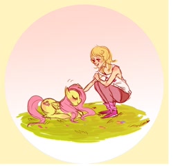 Size: 700x680 | Tagged: safe, artist:emmy, character:fluttershy, species:human, crossover, homestuck, roxy lalonde