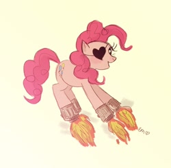 Size: 800x783 | Tagged: safe, artist:emmy, character:pinkie pie, eyepatch, female, rocket, rocket hooves, solo