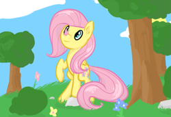 Size: 1211x827 | Tagged: dead source, safe, artist:fribox, character:fluttershy, species:pegasus, species:pony, butterfly, female, solo