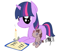Size: 904x768 | Tagged: dead source, safe, artist:fribox, character:smarty pants, character:twilight sparkle, character:twilight sparkle (unicorn), species:pony, species:unicorn, book, candle, female, solo