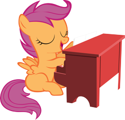 Size: 4056x3911 | Tagged: safe, artist:deadparrot22, character:scootaloo, species:pegasus, species:pony, episode:the show stoppers, g4, my little pony: friendship is magic, eyes closed, female, piano, simple background, solo, transparent background, vector