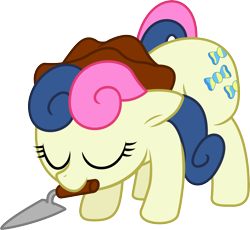 Size: 4905x4511 | Tagged: safe, artist:deadparrot22, artist:mickeymonster, character:bon bon, character:sweetie drops, absurd resolution, eyes closed, female, mouth hold, simple background, solo, transparent background, trowel, vector