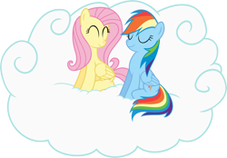 Size: 10855x7576 | Tagged: safe, artist:ulyssesgrant, character:fluttershy, character:rainbow dash, absurd resolution, cloud, eyes closed, simple background, transparent background, vector