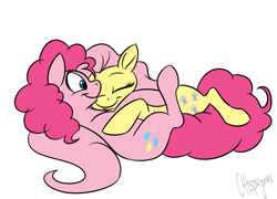 Size: 1391x1000 | Tagged: safe, artist:calicopikachu, character:fluttershy, character:pinkie pie, ship:flutterpie, female, hug, lesbian, shipping, snuggling
