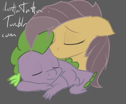 Size: 720x600 | Tagged: safe, artist:mattatatta, character:fluttershy, character:spike, ship:flutterspike, 30 minute art challenge, female, male, shipping, sleeping, spikelove, straight
