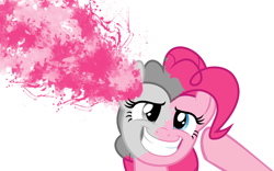 Size: 1920x1200 | Tagged: safe, artist:zaponator, character:pinkie pie, bang, borderlands, female, headsplosion, paint, smiling, solo, surreal, vector, wallpaper