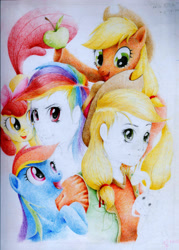 Size: 2450x3426 | Tagged: safe, artist:ruffu, character:apple bloom, character:applejack, character:rainbow dash, high res, humanized