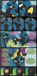 Size: 926x1920 | Tagged: safe, artist:inkrose98, character:princess celestia, character:queen chrysalis, species:changeling, comic:shapeless sun, changeling queen, changelingified, comic, grimdark series, princess chryslestia, tumblr