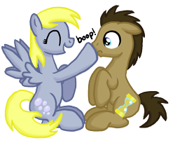 Size: 3306x2742 | Tagged: safe, artist:inkrose98, character:derpy hooves, character:doctor whooves, character:time turner, species:earth pony, species:pegasus, species:pony, ship:doctorderpy, boop, cute, female, male, shipping, straight, time lord