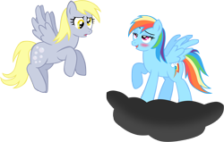 Size: 2107x1337 | Tagged: safe, artist:ludiculouspegasus, character:derpy hooves, character:rainbow dash, species:pegasus, species:pony, blushing, cloud, drunk, drunker dash, female, mare, simple background, transparent background