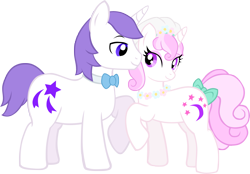 Size: 2379x1652 | Tagged: safe, artist:ludiculouspegasus, character:baby moondancer, character:glory, character:moondancer (g1), ship:glorydancer, g1, duo, g1 to g4, generation leap, half r63 shipping, married, married couple, newlywed, rule 63, shipping, wedding, wedding prance