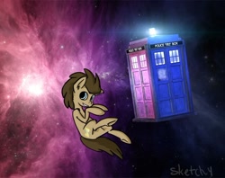 Size: 640x507 | Tagged: safe, artist:lizzyoli-ravioli, character:doctor whooves, character:time turner, doctor who, space, tardis