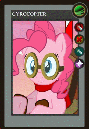 Size: 295x426 | Tagged: safe, artist:yudhaikeledai, part of a set, character:pinkie pie, animated, dota 2, female, gyrocopter, part of a series, ponified dota 2 cards, solo