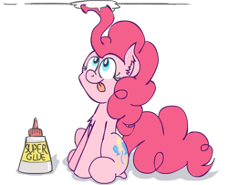 Size: 998x809 | Tagged: safe, artist:scrimpeh, character:pinkie pie, blep, chest fluff, female, glue, mane, solo, super glue, tongue out