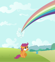 Size: 1920x2160 | Tagged: safe, artist:adcoon, character:scootaloo, species:pegasus, species:pony, rainbow, sad, scootalone