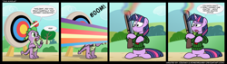 Size: 1600x456 | Tagged: safe, artist:epulson, character:spike, character:twilight sparkle, comic, gun