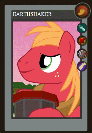 Size: 295x426 | Tagged: safe, artist:yudhaikeledai, part of a set, character:big mcintosh, species:earth pony, species:pony, animated, dota 2, earthshaker, grin, male, part of a series, ponified dota 2 cards, solo, stallion