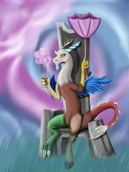 Size: 1950x2600 | Tagged: safe, artist:dalagar, character:discord, male, solo, throne