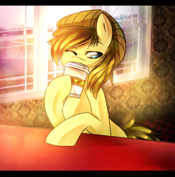 Size: 686x695 | Tagged: safe, artist:mixipony, oc, oc only, coffee, morning ponies, solo, table