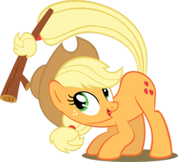 Size: 1024x933 | Tagged: safe, artist:mysteriouskaos, character:applejack, species:earth pony, species:pony, episode:may the best pet win, g4, my little pony: friendship is magic, crouching, female, fetch, prehensile tail, simple background, solo, tail hold, transparent background, vector