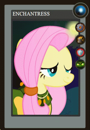 Size: 295x426 | Tagged: safe, artist:yudhaikeledai, part of a set, character:fluttershy, animated, dota 2, enchantress, female, part of a series, ponified dota 2 cards, solo
