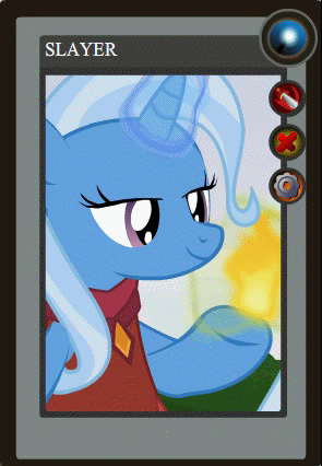 Size: 295x426 | Tagged: safe, artist:yudhaikeledai, part of a set, character:trixie, species:pony, species:unicorn, animated, dota 2, female, lina, mare, part of a series, ponified dota 2 cards, slayer, solo