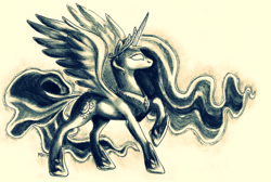 Size: 1200x806 | Tagged: safe, artist:gonedreamer, character:princess celestia, female, glowing eyes, grayscale, solo