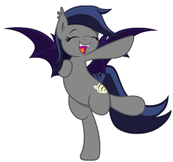 Size: 2800x2615 | Tagged: safe, artist:zee66, oc, oc only, oc:echo, species:bat pony, species:pony, /mlp/, balancing, bipedal, dancing, happy, simple background, solo, transparent background, vector